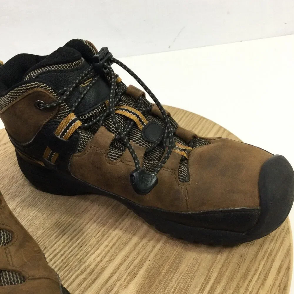 KEEN Youth Targhee Mid Waterproof Hiking Boots Leather Golden Brown Size 3
